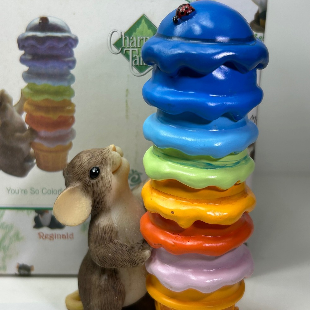 Enesco Charming Tails Youre So Colorfully Cool Mouse Ice Cream Figurine 4025717 - Picture 2 of 10